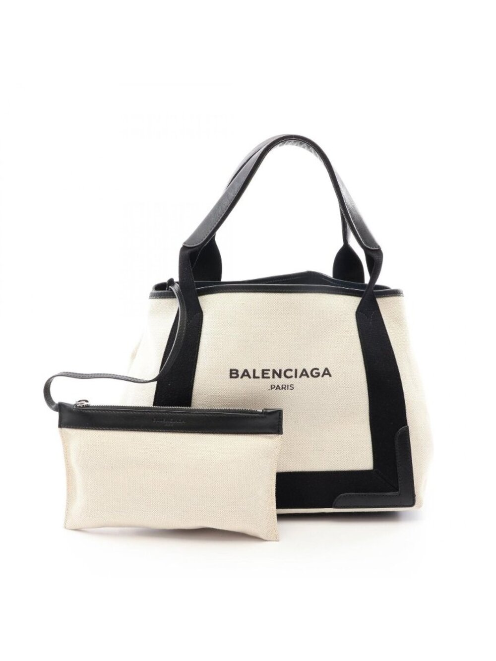 Balenciaga Tote Bag Navy Cabas S Ivory Black Canvas Leather